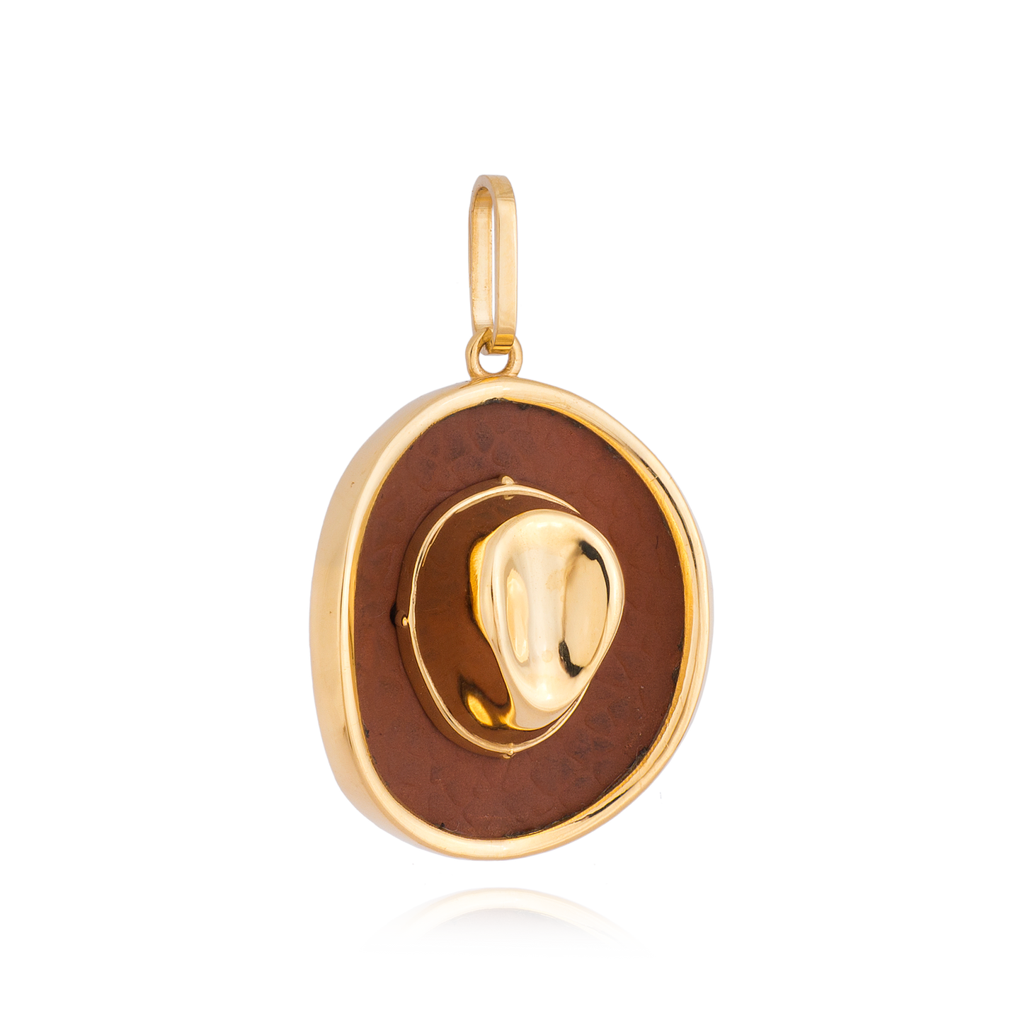 PINGENTE CHAPÉU DE COURO E OURO